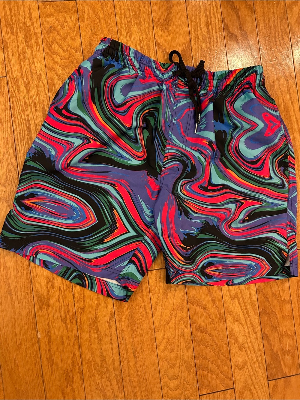 2xist Multicolor Swirl Swim Trunks in Red, Blue, Green, Purple, Black
